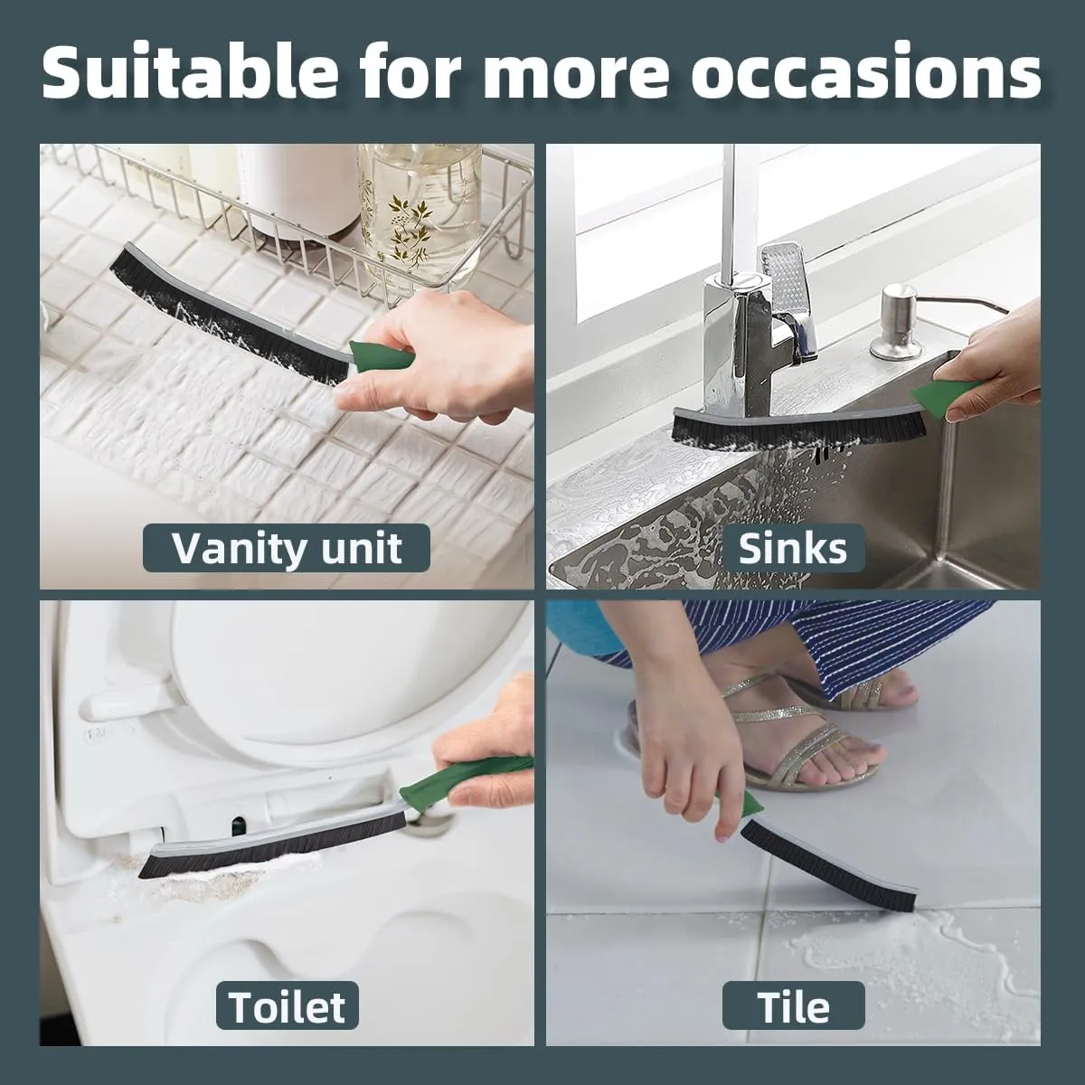 Toilet Brush, 2 Pcs Bathroom Cleaning Brush, Toilet Scrubber, Deep Toilet Bowl Brush with Hanging Hole, Multifunctional Gap Cleaning Brush, Bristles for Kitchen Sinks, Tub,Shower (6, Green)