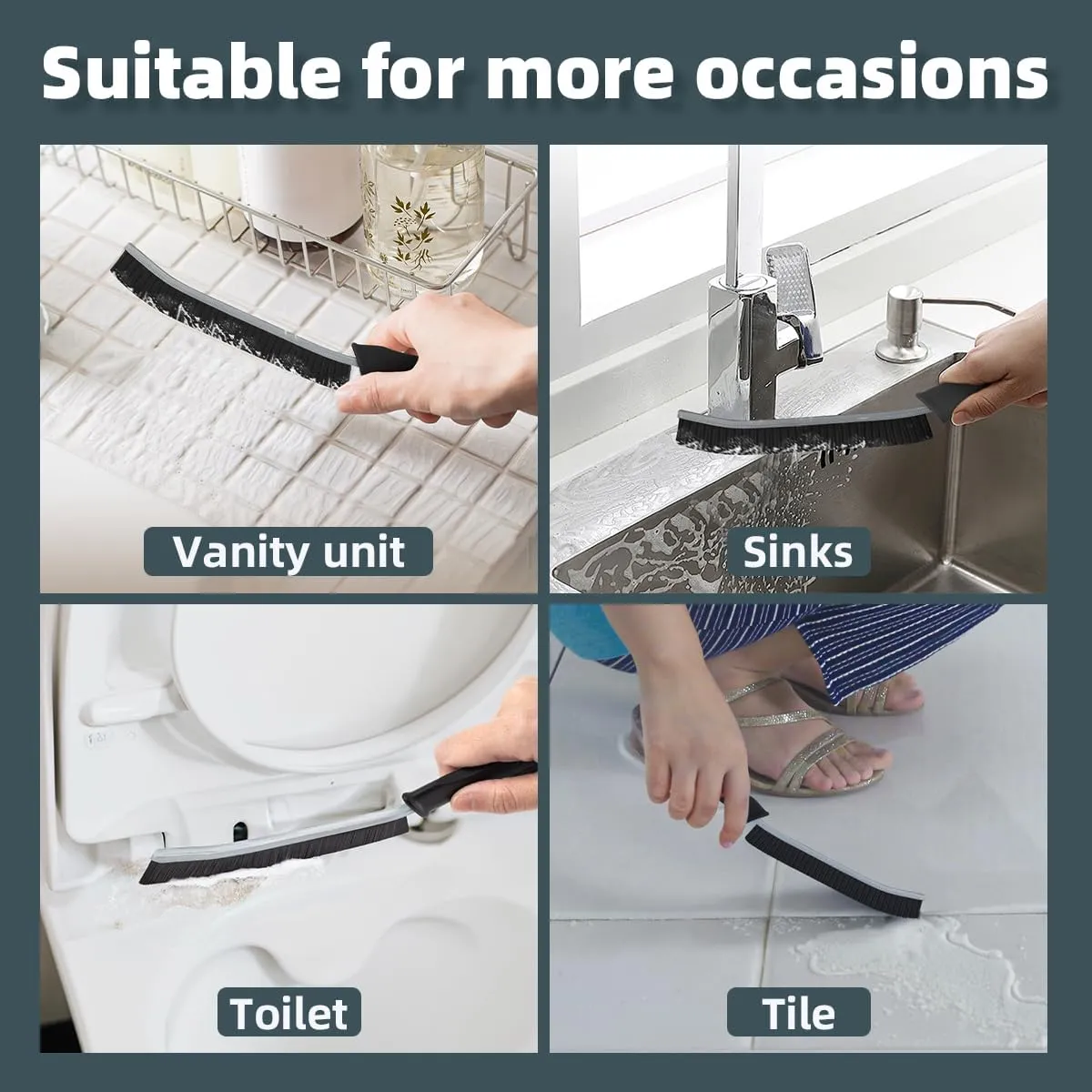 Toilet Brush, 6 Pcs Bathroom Cleaning Brush, Gap Scrub Brush with Hanging Hole, Multifunctional Hard Bristle Crevice Cleaning Brush, Cleaner Tools for Sinks, Tub, Shower, Tile, Toilet Seat (6, Black)