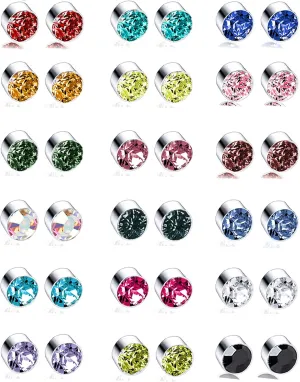 Torniro 18 Pairs Magnetic Stud Earrings Colors CZ Clip on Non Piercing Fake Stud Earrings Set for Women 4mm 6mm