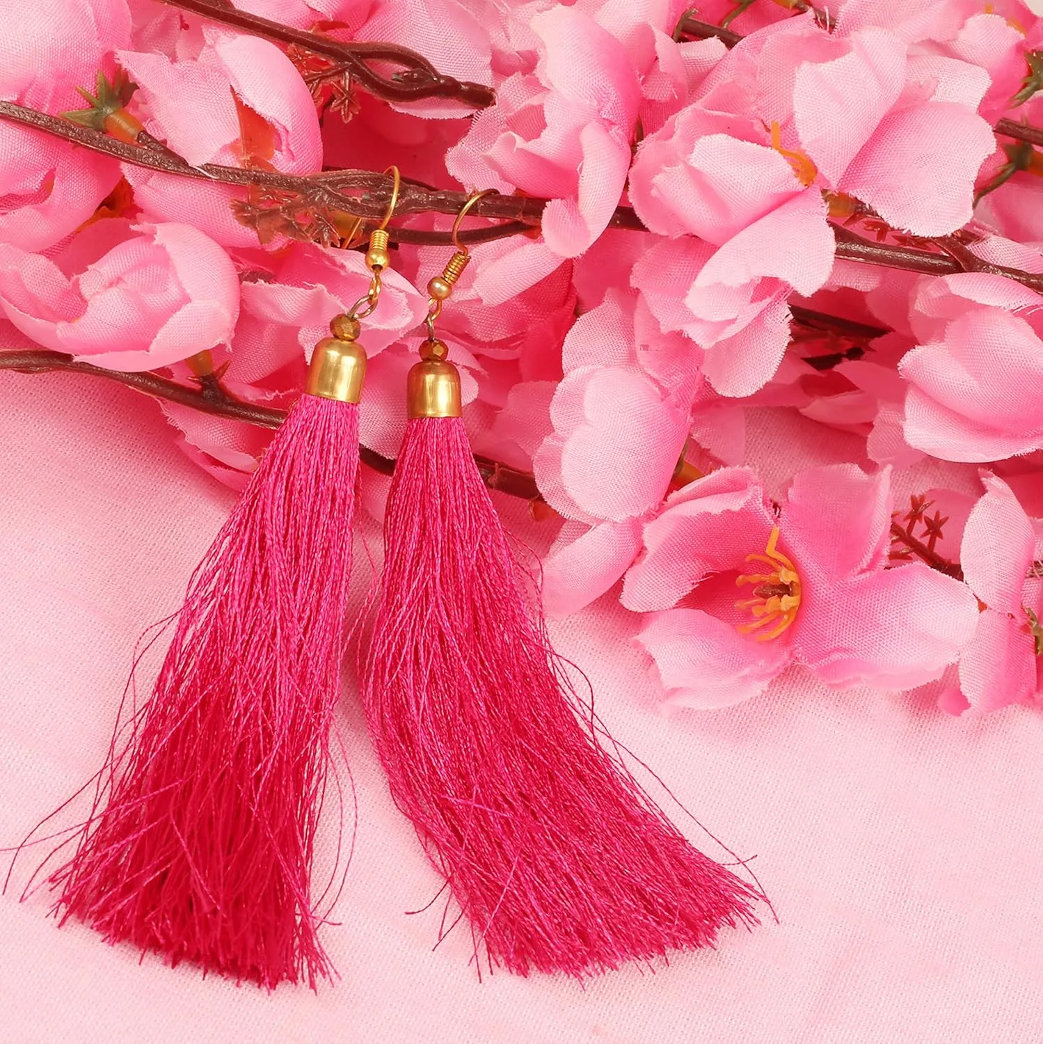 Touchstone Indian Bollywood Style Silk Thread Tassel Designer Jewelry Light Weight Colourful Thread Drop Earrings for Women.