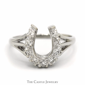 Modern Mood Soft Glow Diamond Horseshoe Ring in 14k White Gold Split Shank Mounting