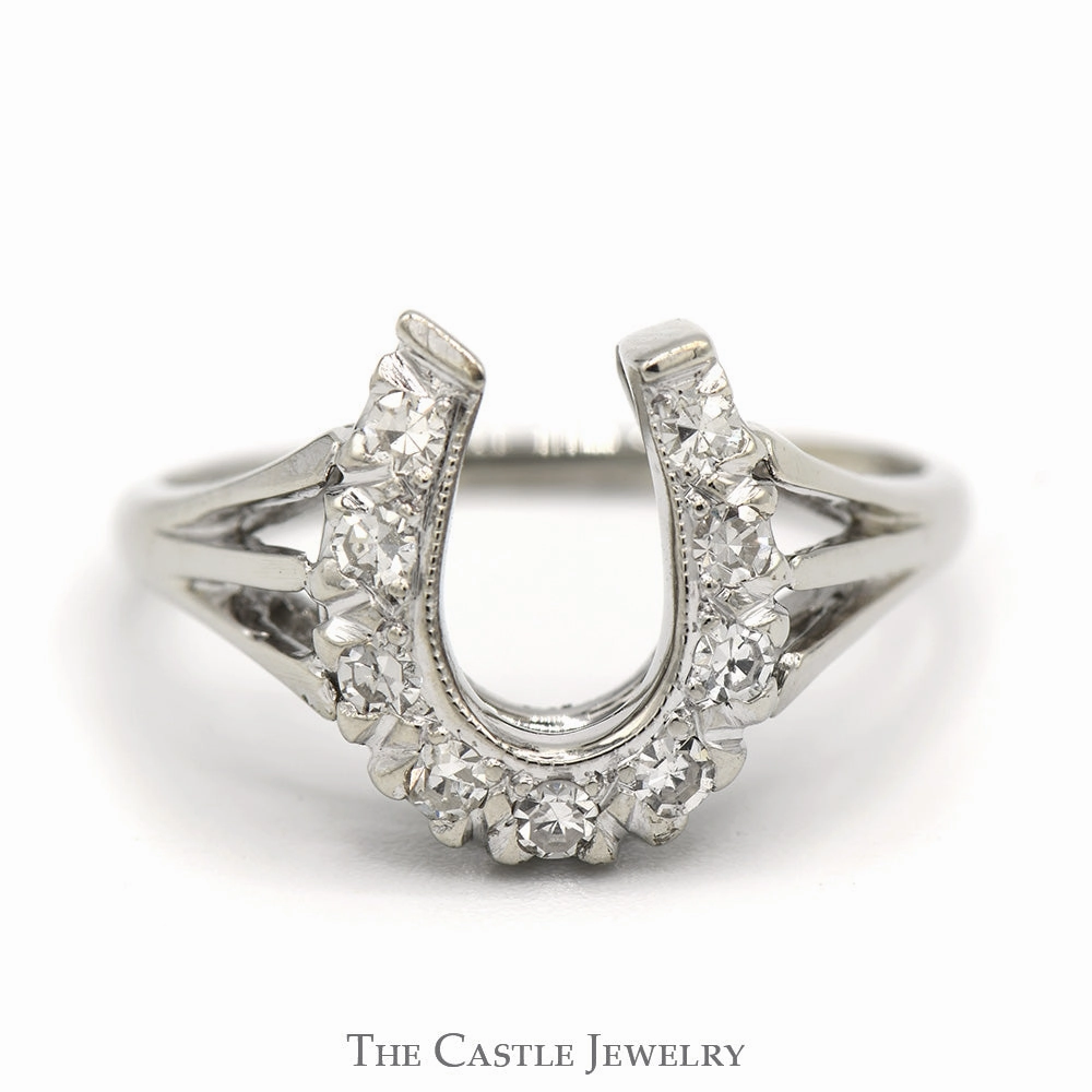 Modern Mood Soft Glow Diamond Horseshoe Ring in 14k White Gold Split Shank Mounting