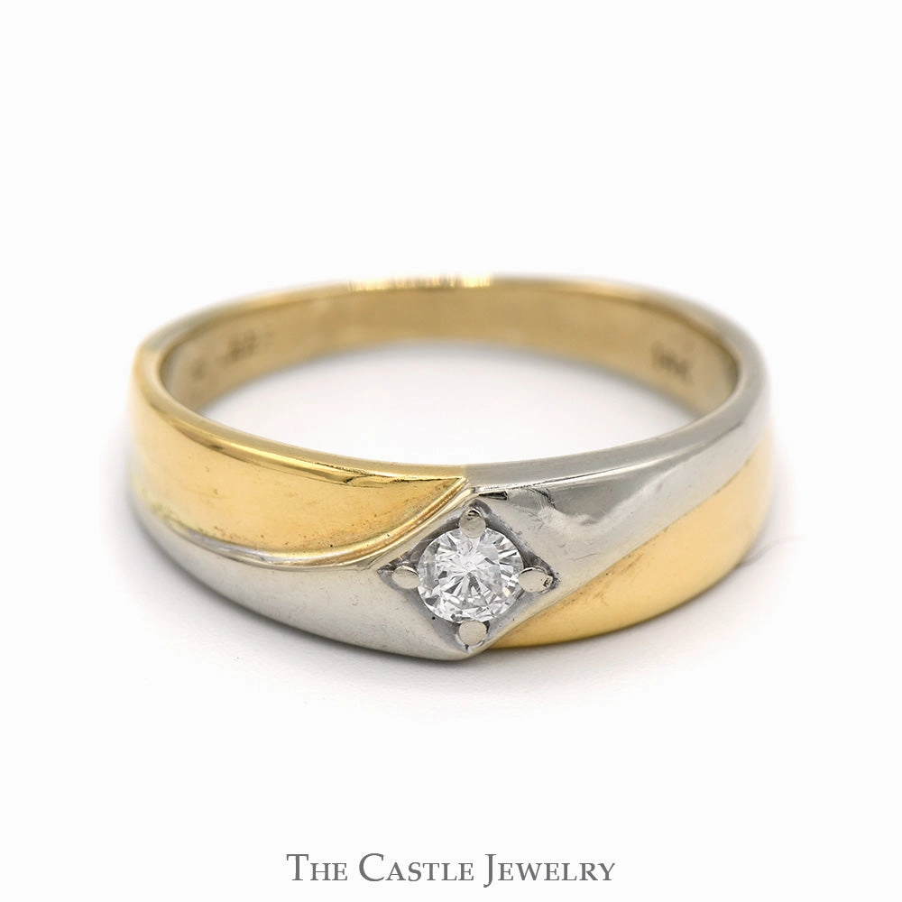 Men's .20ct Diamond Solitaire Ring with Two Tone Design in 14k White & Yellow Gold Sturdy Object
