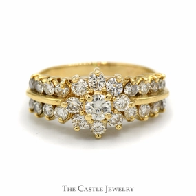 Special Appearance 1.25cttw Flower Shaped Diamond Cluster Ring with Diamond Accented Sides in 14k Yellow Gold
