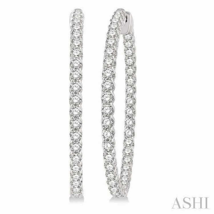 5 Ctw Inside-Out Round Cut Diamond 1 1/2 Inch Hoop Earrings in 14K White Gold Vibrant Highlight Ornate Design