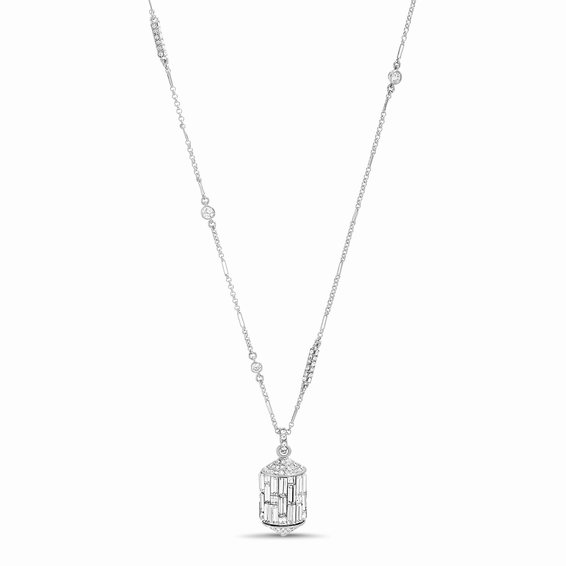 Aubrey Lee 36" Crystal Rondelle Stations Necklace in Rhodium Plated Brass Cultural Gift