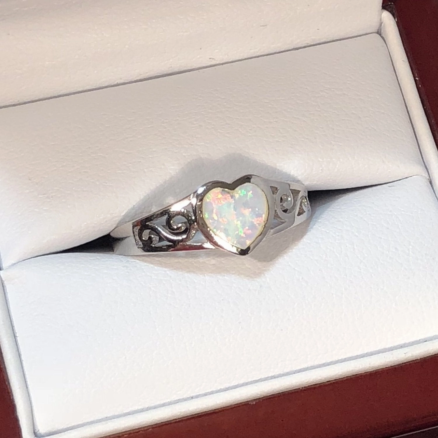 Sentimental Work Opal Heart Ring in Wood Box