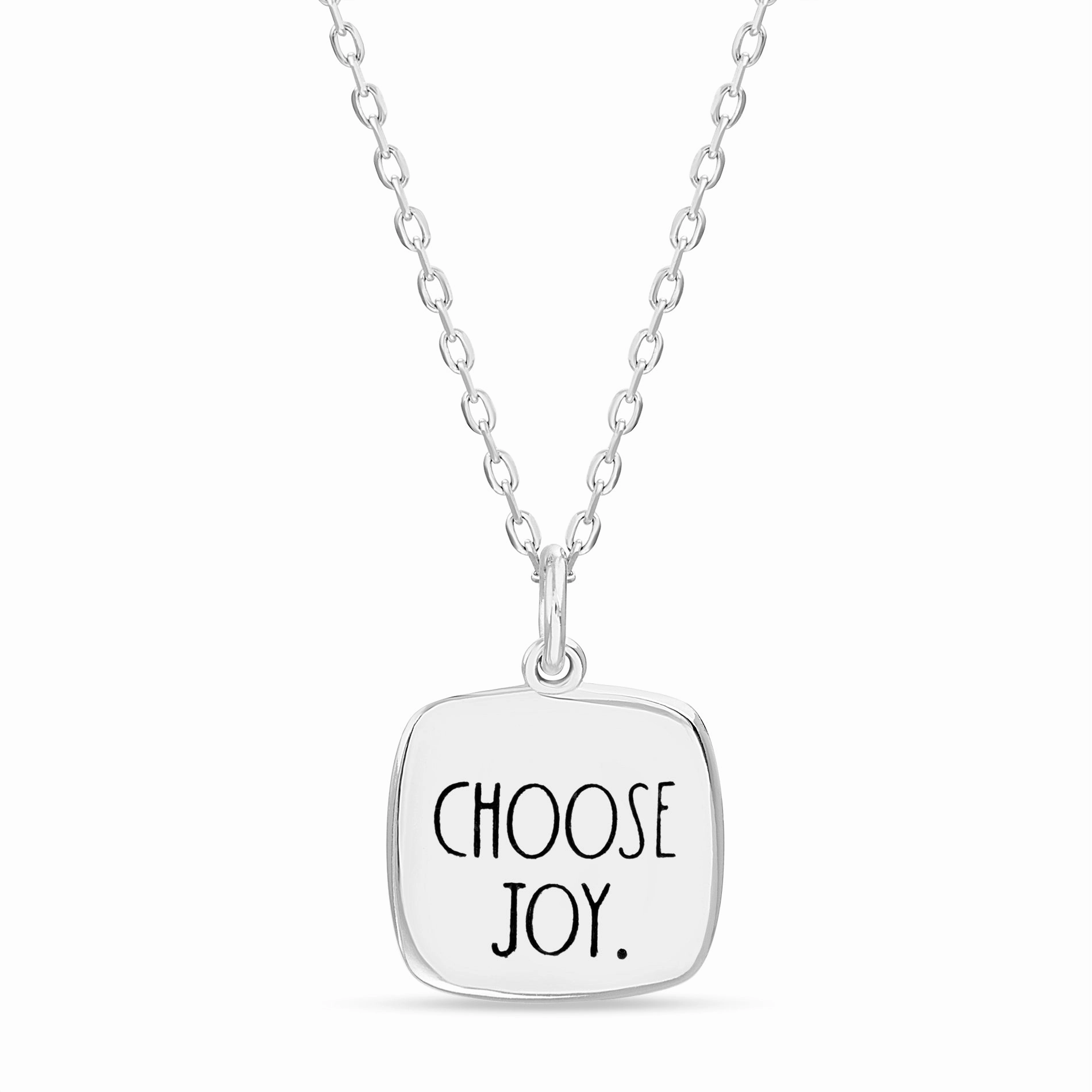 Vintage Gift Fashion Forward Rae Dunn Engraved Square Cable Chain Necklace in Rhodium Plated Sterling Silver