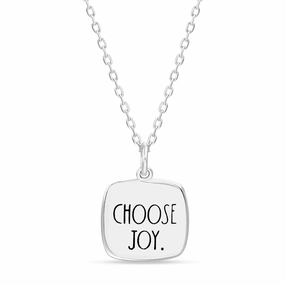 Vintage Gift Fashion Forward Rae Dunn Engraved Square Cable Chain Necklace in Rhodium Plated Sterling Silver