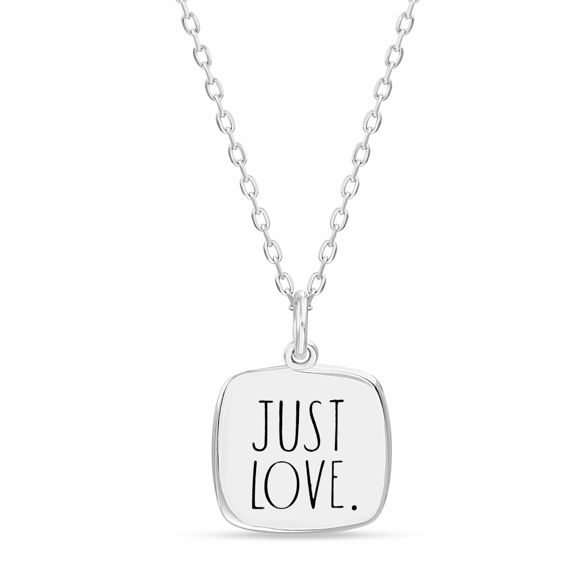 Trendy Accent Ideal Ornament Rae Dunn Engraved Square Cable Chain Necklace in Rhodium Plated Sterling Silver