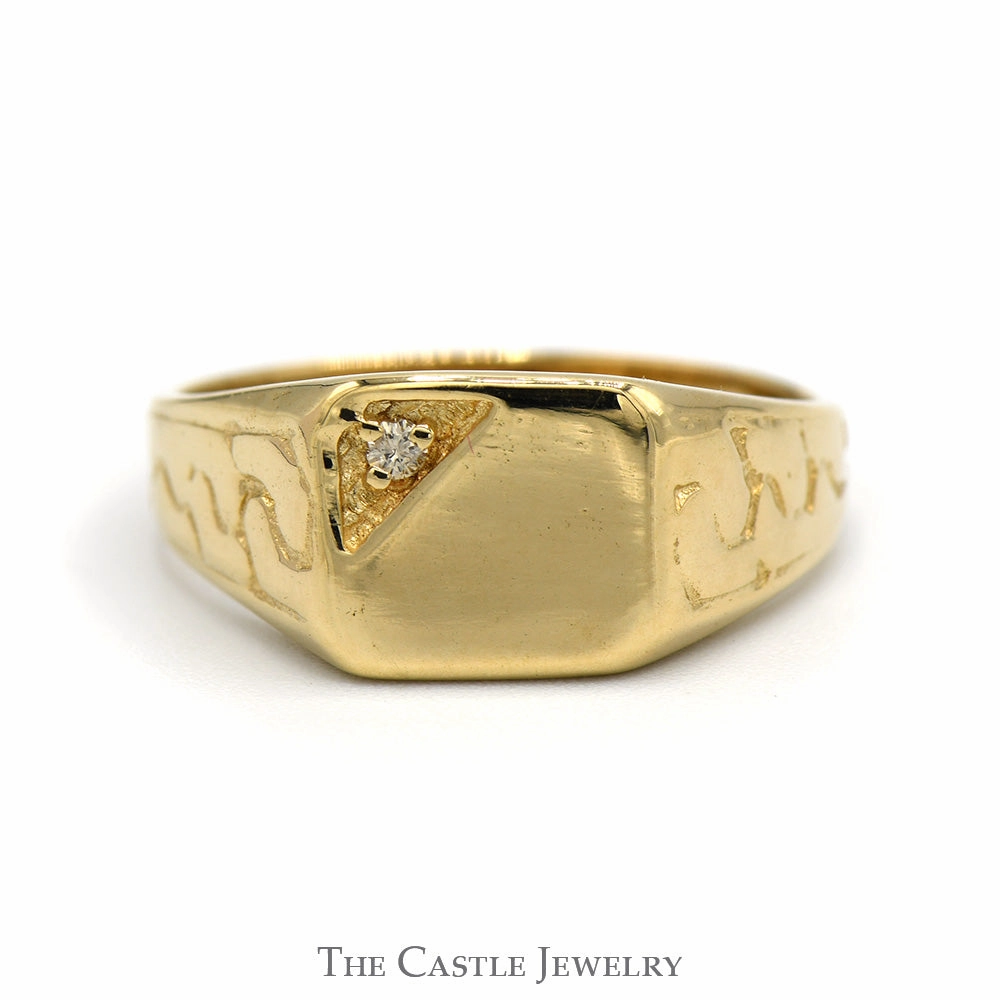 Budget Work Zero Waste Diamond Accented Signet Ring with Nugget Sides in 14k Yellow Gold
