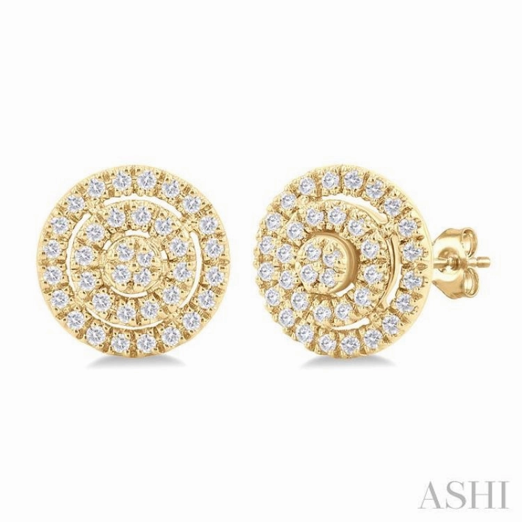 Casual Detail Formal Wear 1/5 Ctw Double Halo Round Shape Petite Round Cut Diamond Fashion Stud Earring in 10K Yellow Gold
