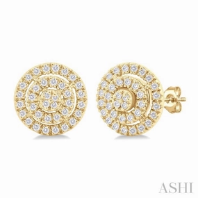Casual Detail Formal Wear 1/5 Ctw Double Halo Round Shape Petite Round Cut Diamond Fashion Stud Earring in 10K Yellow Gold