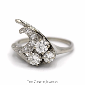HighEnd Gift Youth Accessory Triple Diamond Swirled Freeform Ring with Diamond Accents in 10k White Gold