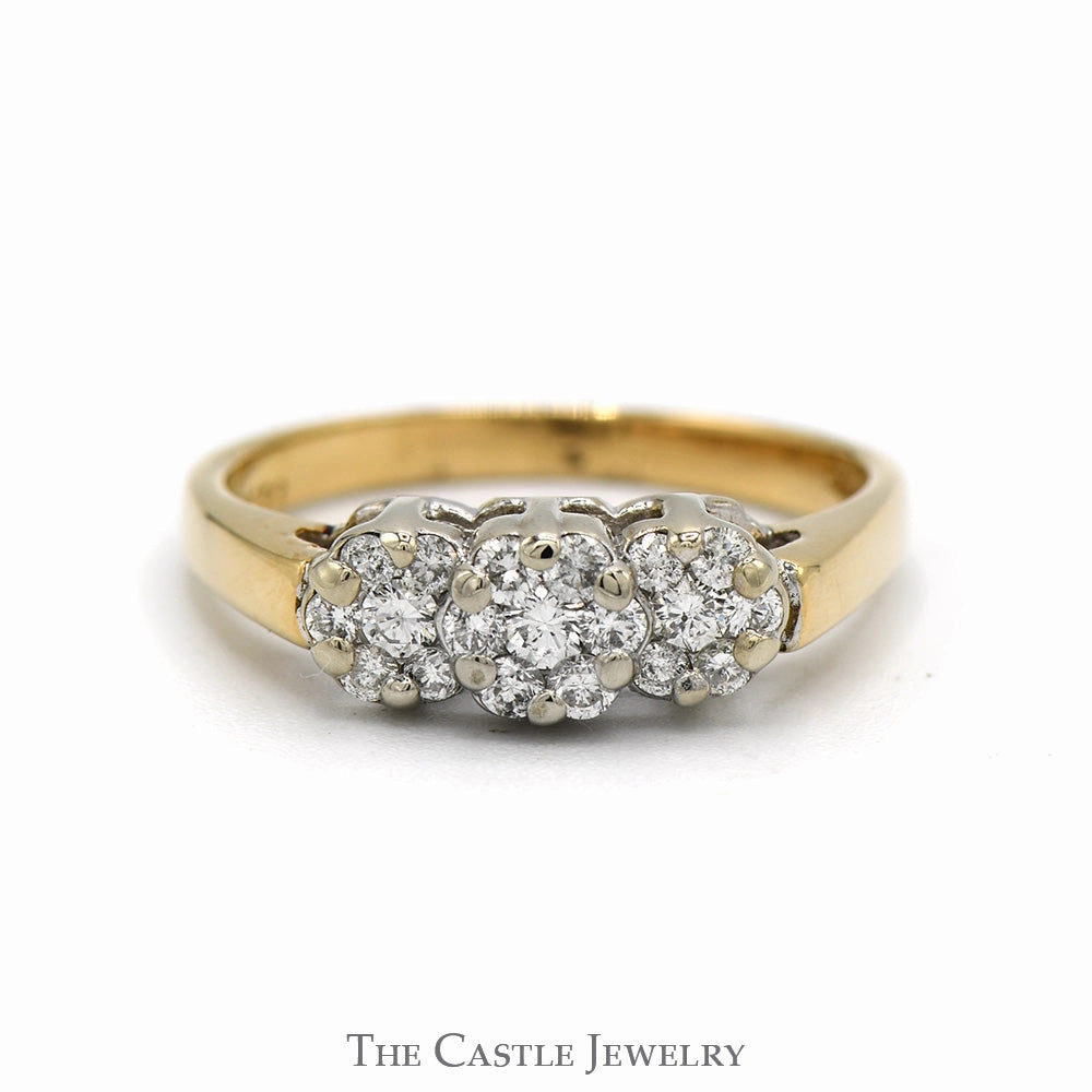 Accessory Product Triple Round Flower Diamond Cluster Ring in 14k Yellow Gold