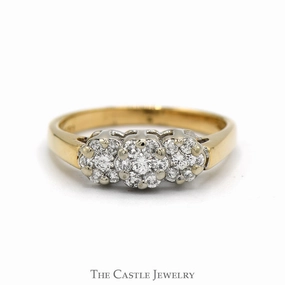 Accessory Product Triple Round Flower Diamond Cluster Ring in 14k Yellow Gold