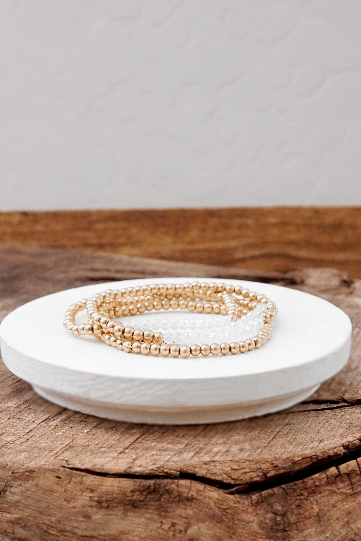 Small Worn Gold tone and Glass beads bracelet stack of 4 bracelets Original Visionary