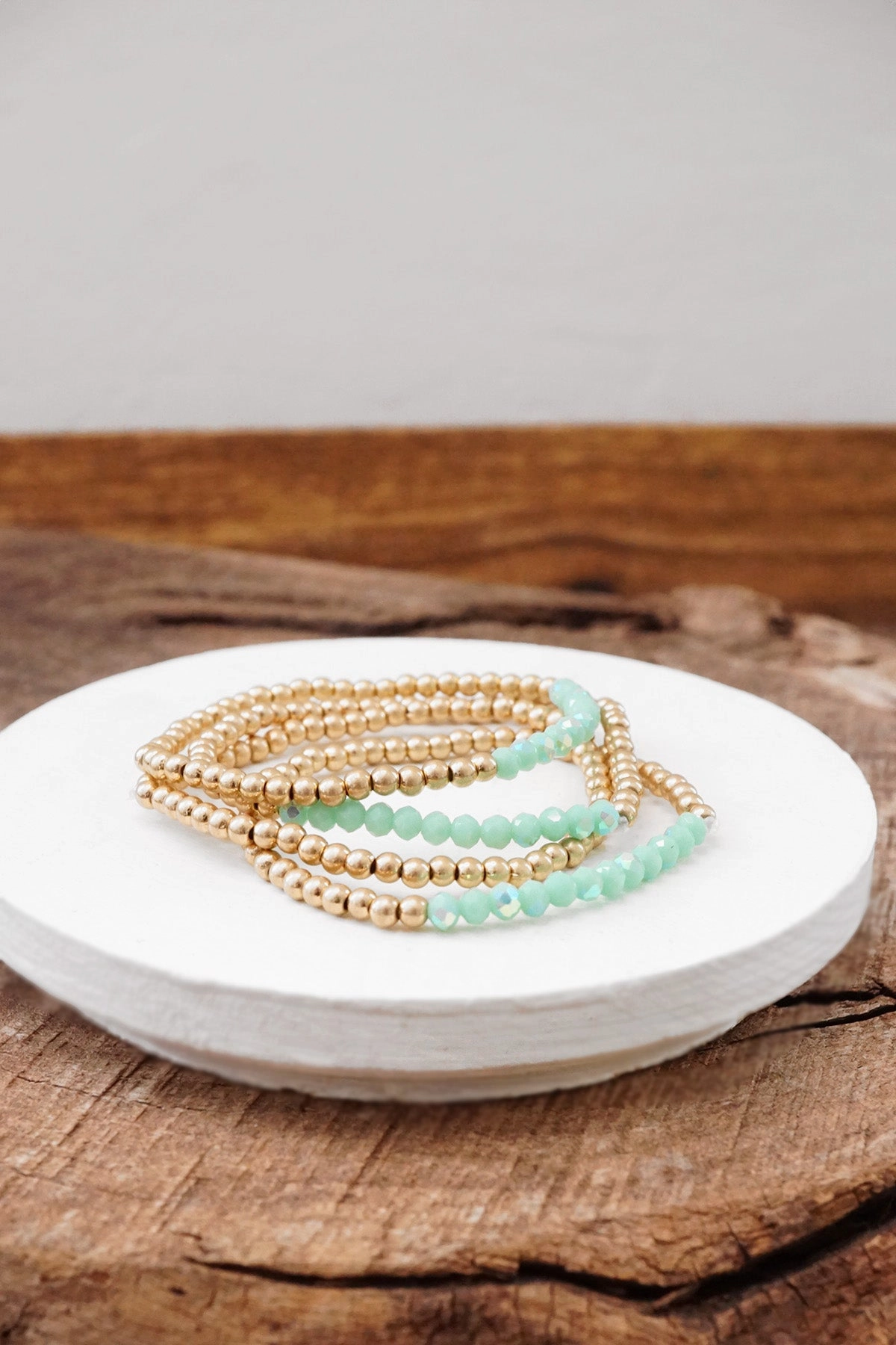 Collector's Items International Norm Small Worn Gold tone and Glass beads bracelet stack of 4 bracelets