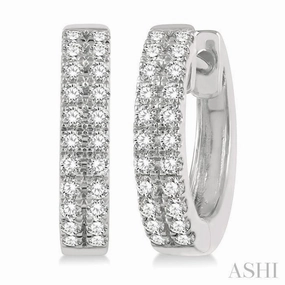 1/3 Ctw Twin Row Round Cut Diamond Petite Fashion Huggie Earrings in 14K White Gold Ocean Look