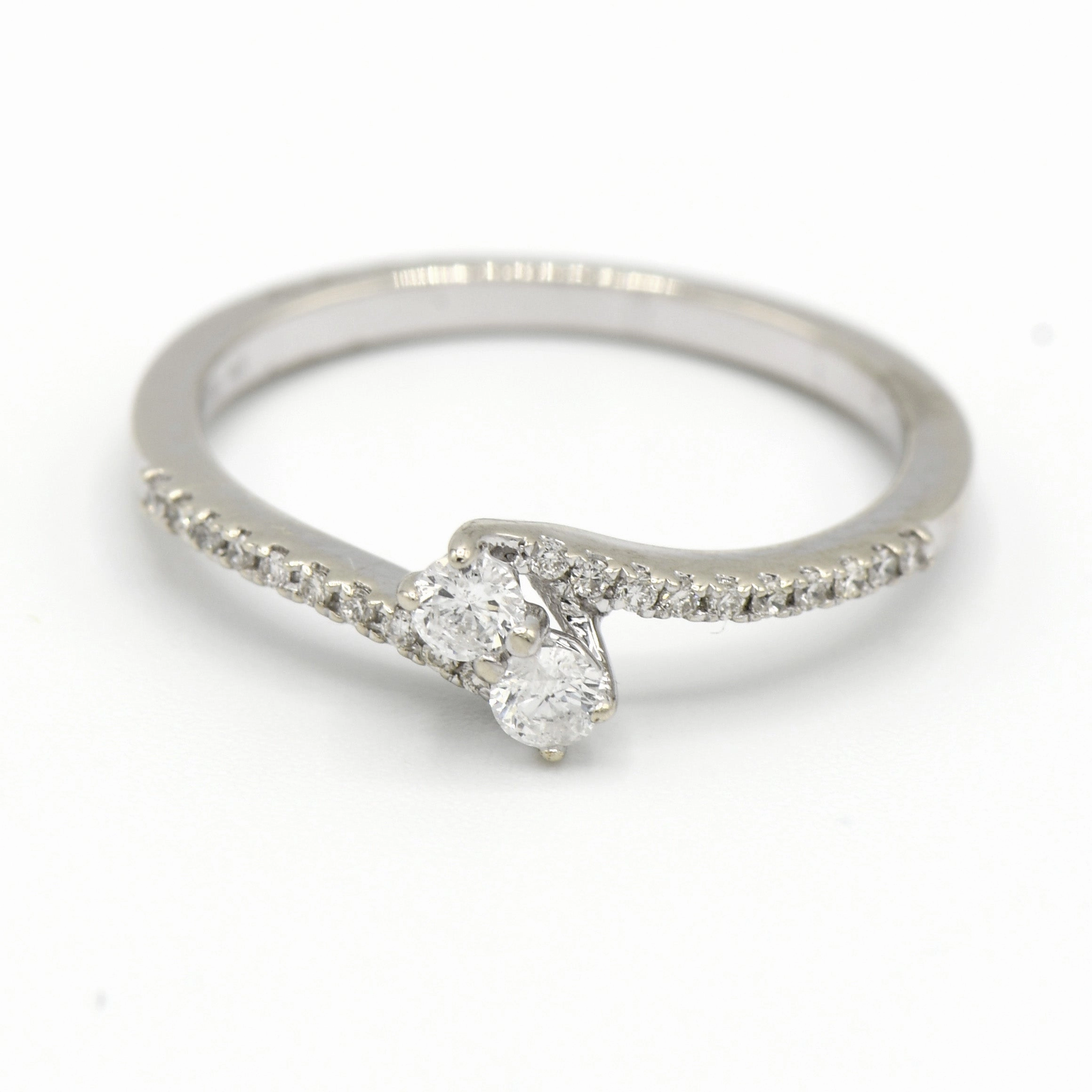 True Love/Best Friend Double Diamond Bypass Ring with Diamond Accents in 14k White Gold All Time