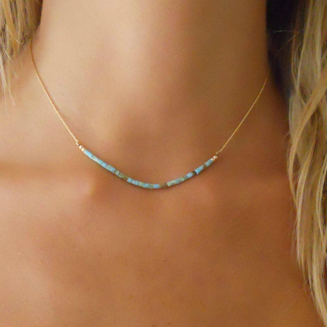 High-Quality Jewelry Everyday Essential Turquoise Beads Gold Chain Necklace