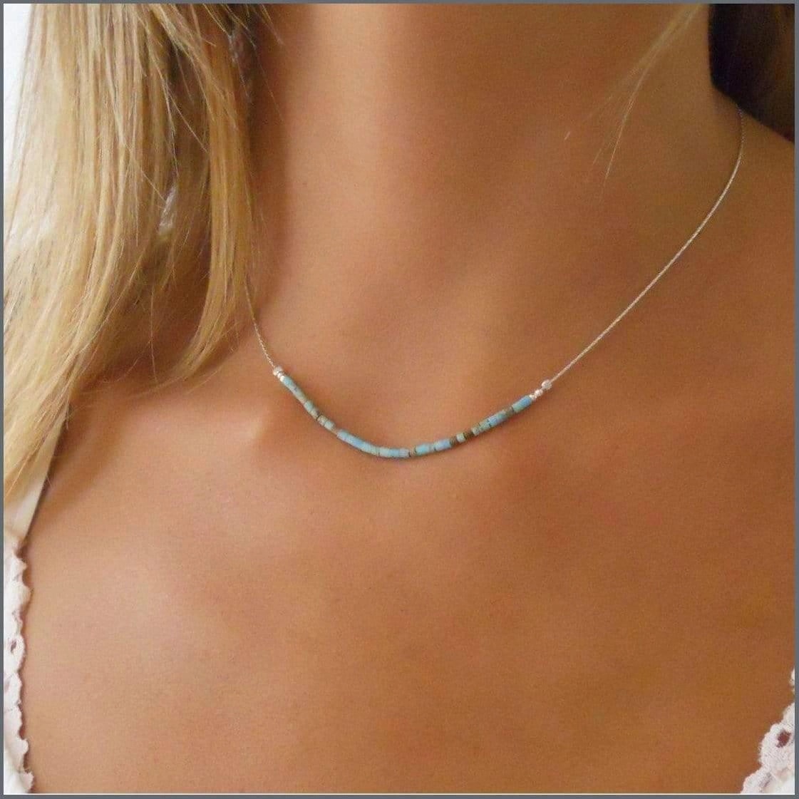 Turquoise Necklace, Sterling silver Necklace with Turquoise Bar Beads Fashionable Piece Anniversary Look