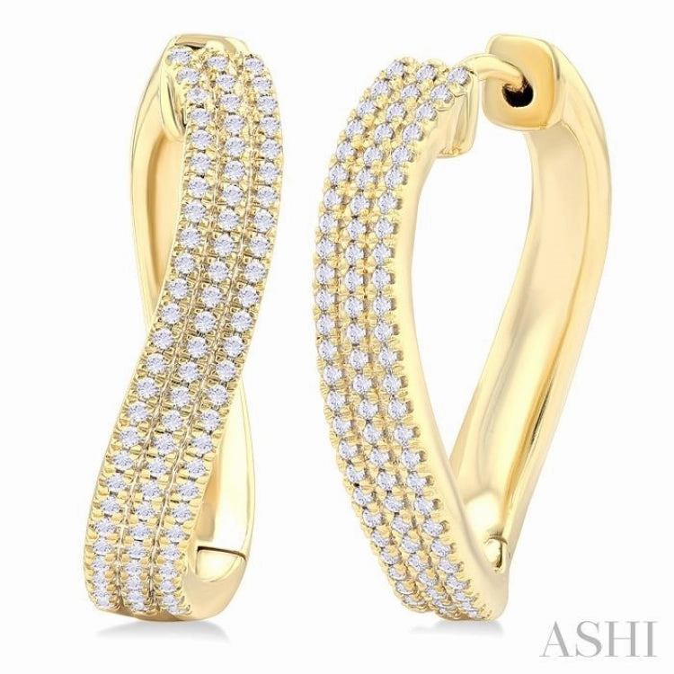 1/2 Ctw Curvy Triple Row Round Cut Diamond Fashion Earring in 10K Yellow Gold Romantic Glow Seasonal Match