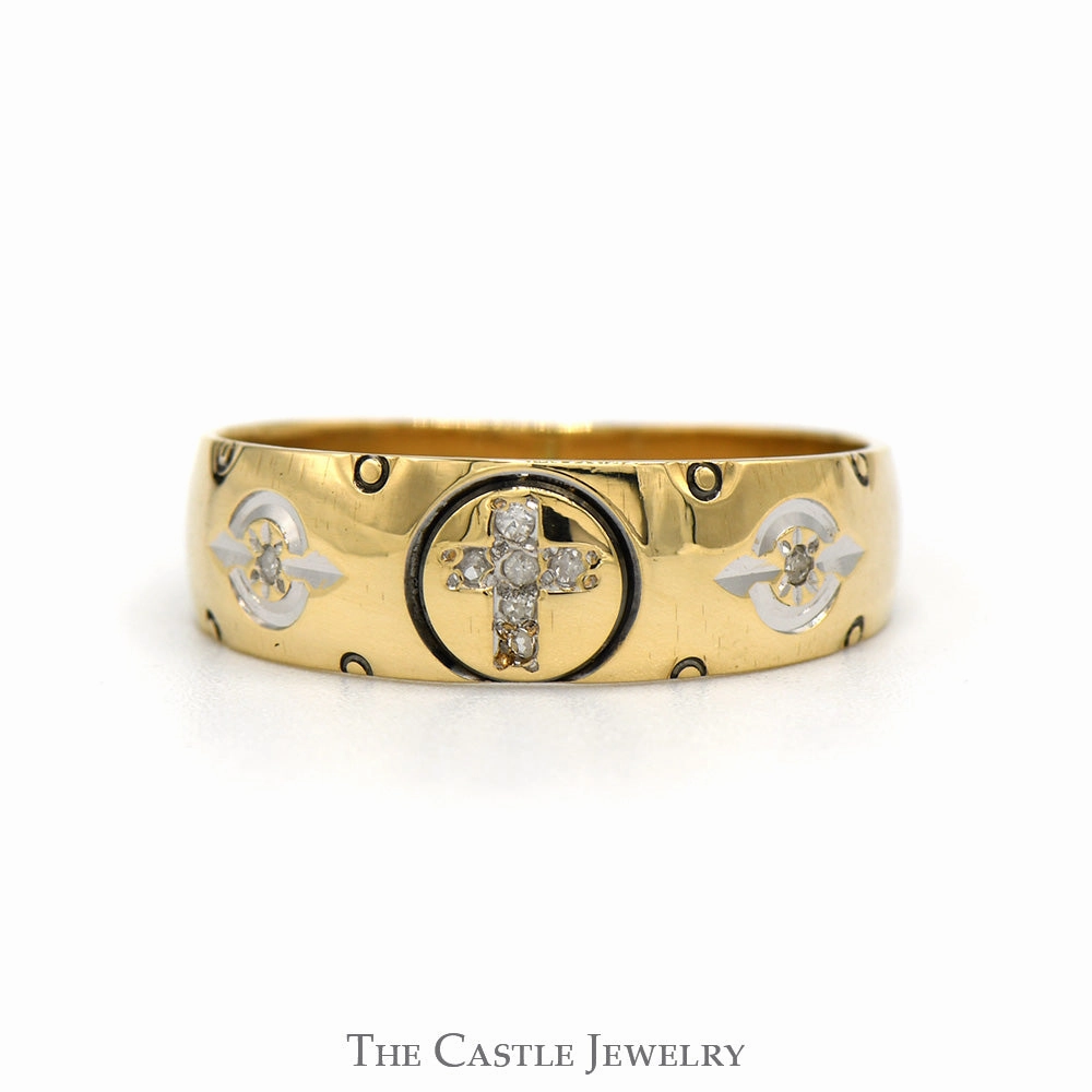 Simple Adornment Two Toned Diamond Accented Cross Band in 10k Gold