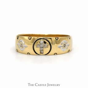 Simple Adornment Two Toned Diamond Accented Cross Band in 10k Gold