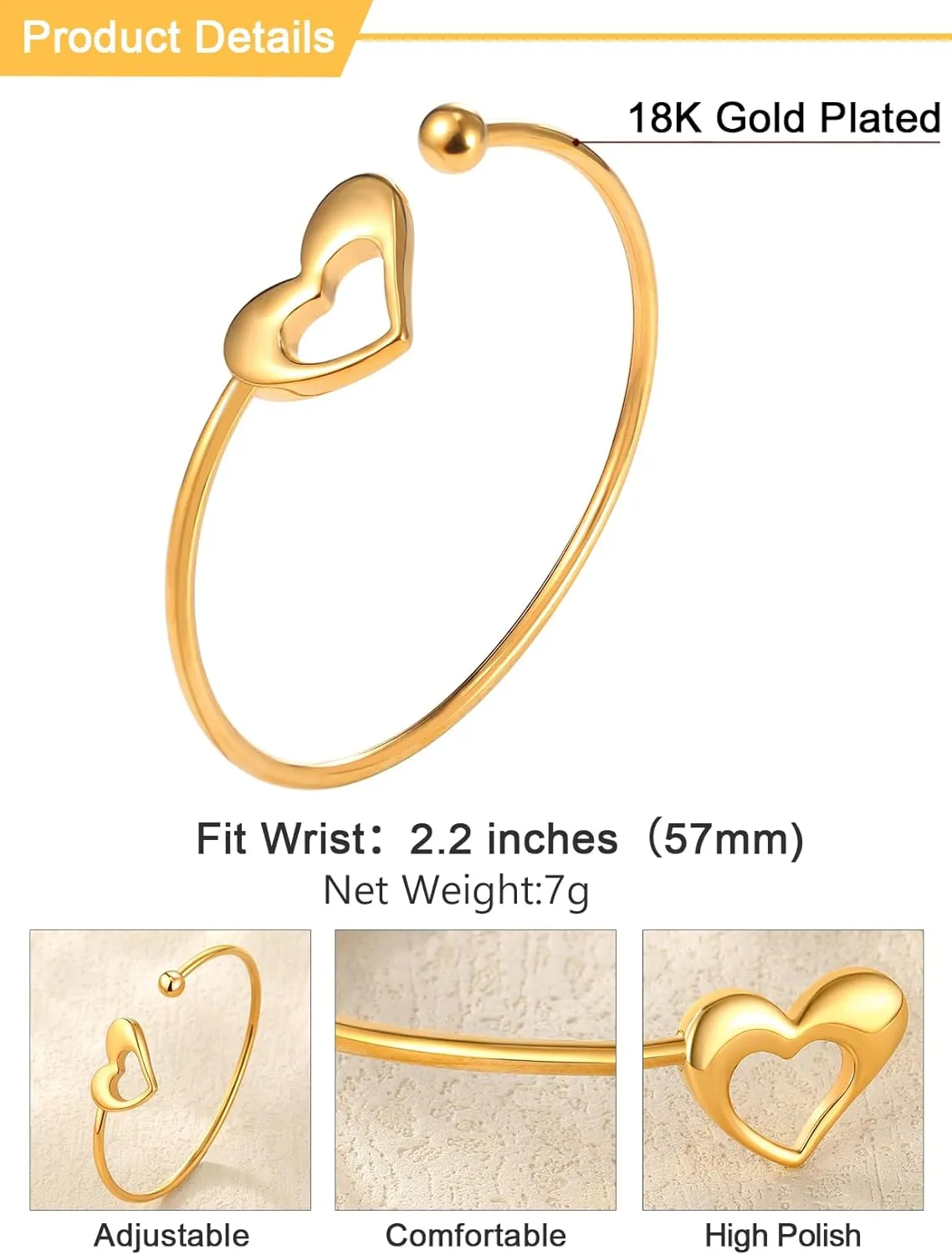 U7 Unisex Simple Cuff Bracelet 18K Real Gold Platinum Plated Fine Bracelets Fashion Jewelry Open Bangle Cuff Bracelets, Twisted or Heart Style