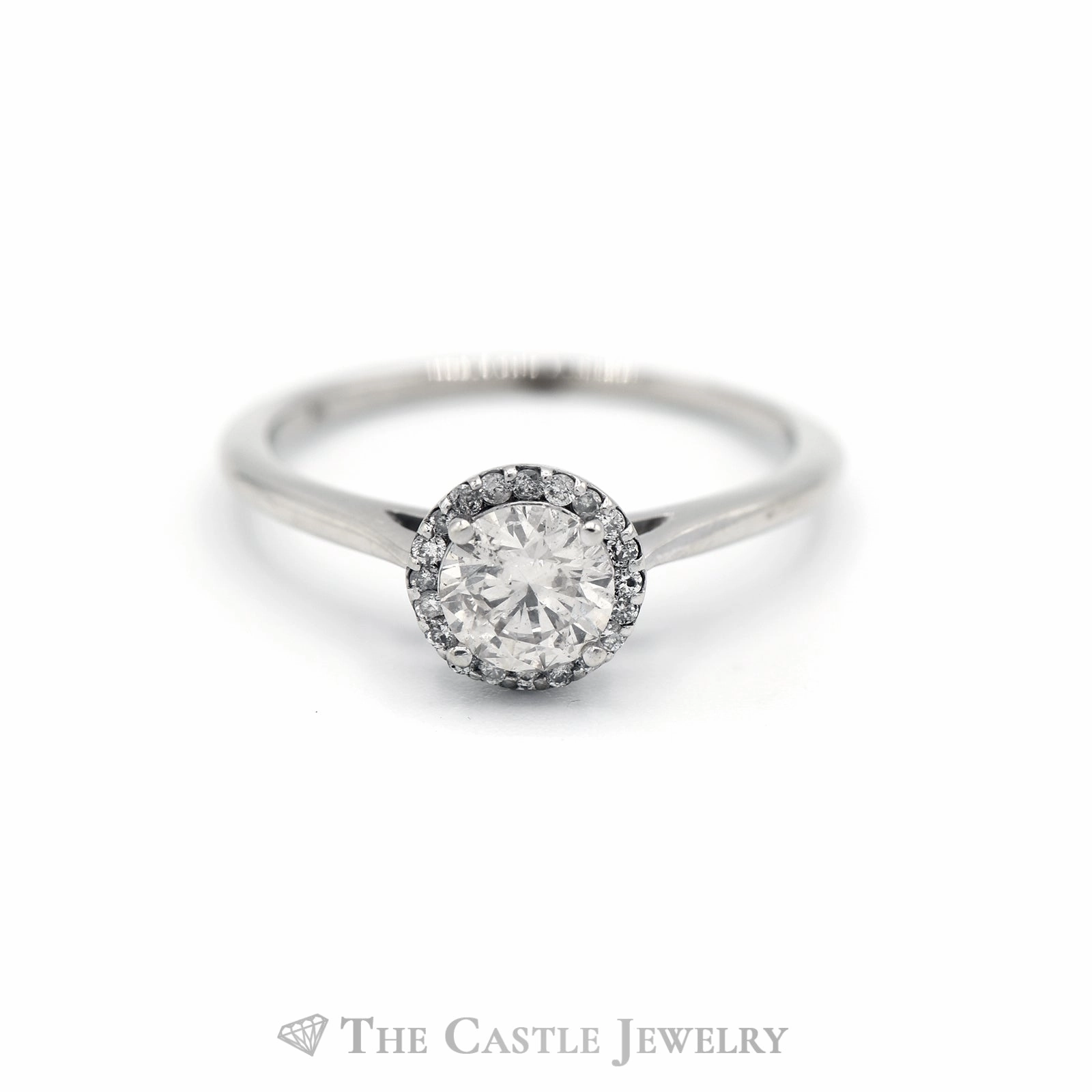 3/4cttw Round Diamond Engagement ring with Diamond Halo in 14k White Gold Glam Element