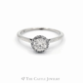 3/4cttw Round Diamond Engagement ring with Diamond Halo in 14k White Gold Glam Element