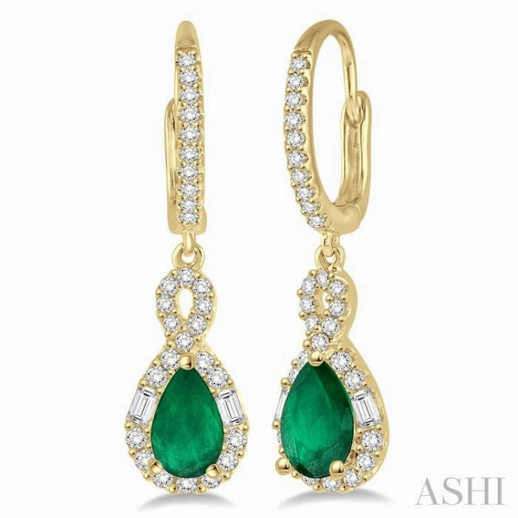 6x4 MM Pear Cut Emerald and 1/2 Ctw Round Cut Diamond Precious Earrings in 14K Yellow Gold Seasonal Edge Fashion Touch