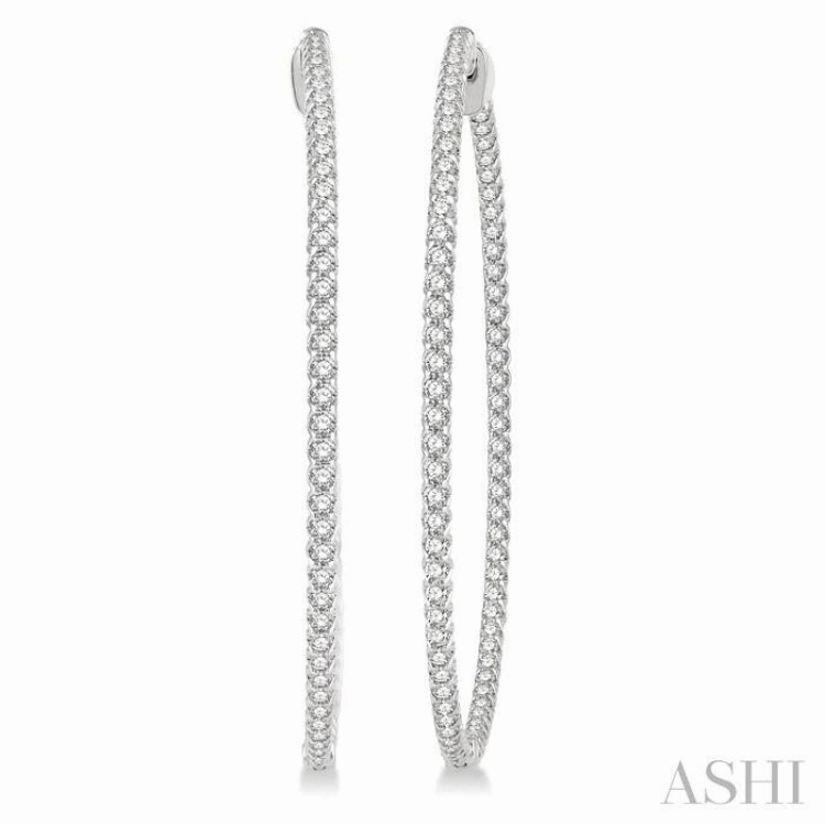 3 ctw Inside-Out Round Cut Diamond 2-Inch Hoop Earrings in 14K White Gold Graceful Choice Bold Pieces