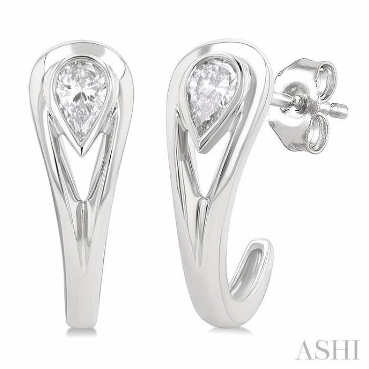 1/3 Ctw Pear Cut Diamond Half Hoop Fashion Earrings in 14K White Gold Modern Shine
