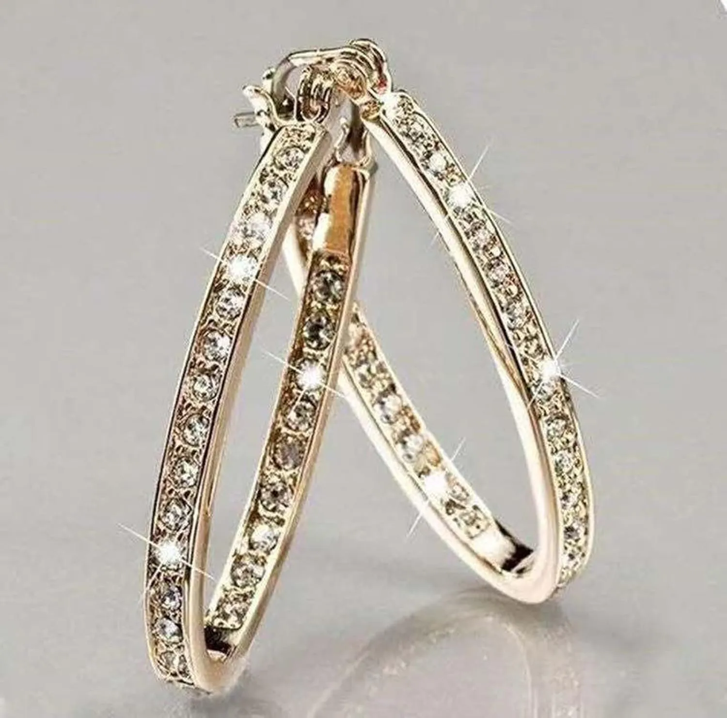 Unique Hoop Earrings for Women Rhinestone Round Hoop Earrings Cubic Zirconia Birthday Gifts Earring Jewelry Earrings