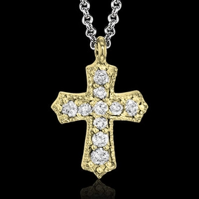 Adult Evening Jewelry Colorful Design Jewelry ZP863 Cross Pendant in 14k Gold with Diamonds