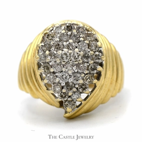 Low-Cost Craft Malleable Metal Pear Shaped 1cttw Round Diamond Cluster Ring with Ridged Sides in 10k Yellow Gold