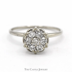 1/2cttw 7 Round Diamond Cluster Ring in 10k White Gold Winter Fashion Superior Design