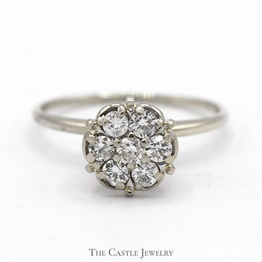 1/2cttw 7 Round Diamond Cluster Ring in 10k White Gold Winter Fashion Superior Design