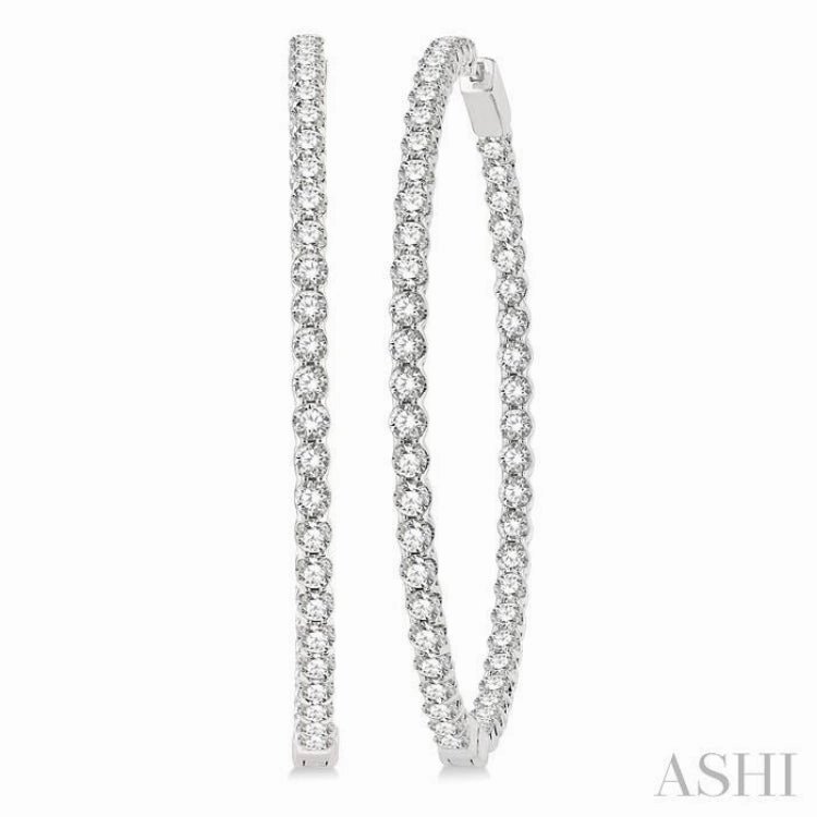 Chic Charm 7 ctw Inside-Out Round Cut Diamond 2-Inch Hoop Earrings in 14K White Gold