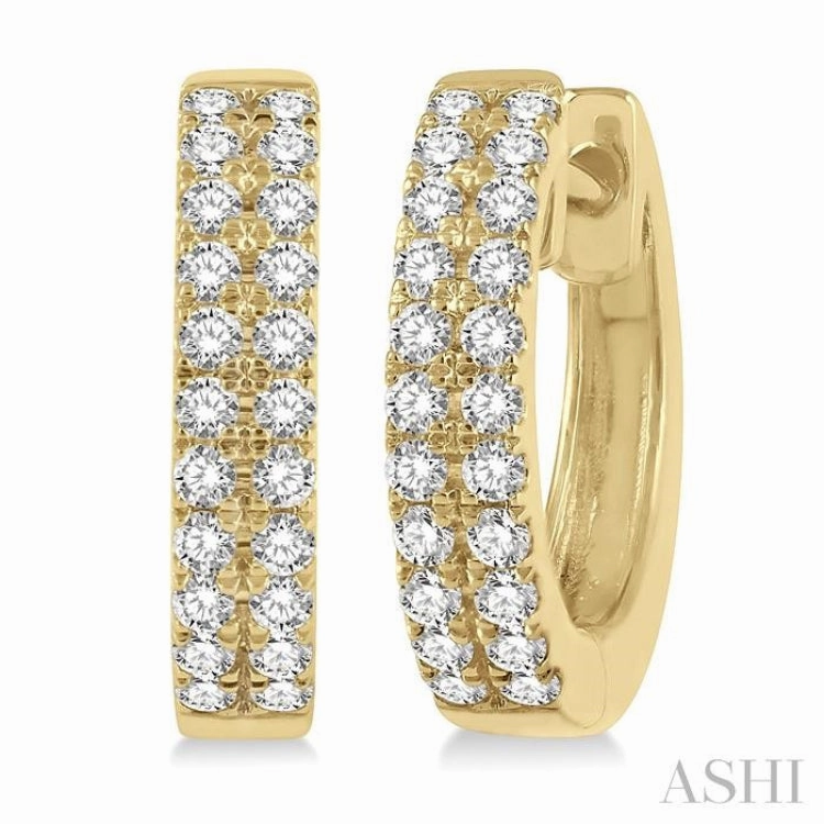 Delicate Look Festive Style 1/3 Ctw Twin Row Round Cut Diamond Petite Fashion Huggie Earrings in 14K Yellow Gold