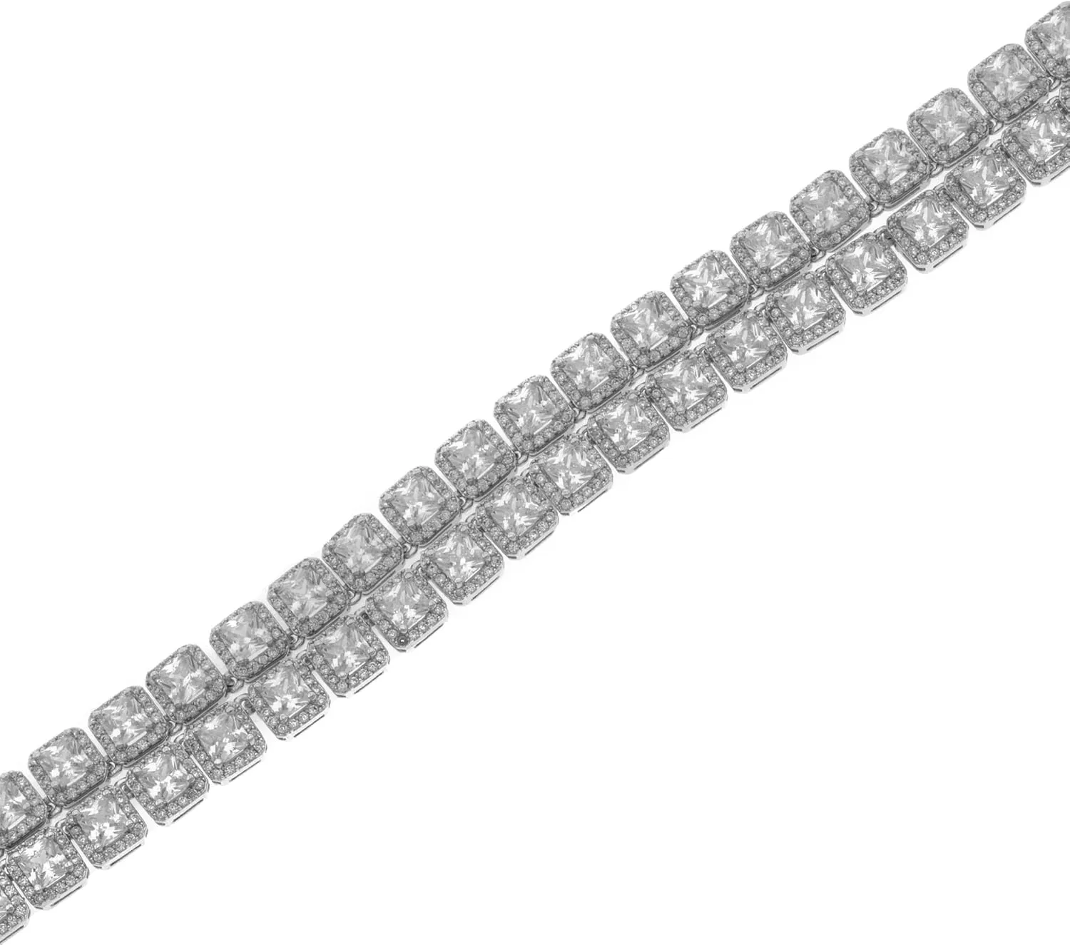 Unisex Trendy Real Solid 925 Sterling Silver 1 Row Iced Out 6MM Iced Square Sparkling Halo Cluster Block CZ Tennis Micro-Pave ANTI-TARNISH Necklace or Bracelet