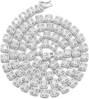 Unisex Trendy Real Solid 925 Sterling Silver 1 Row Iced Out 6MM Iced Square Sparkling Halo Cluster Block CZ Tennis Micro-Pave ANTI-TARNISH Necklace or Bracelet