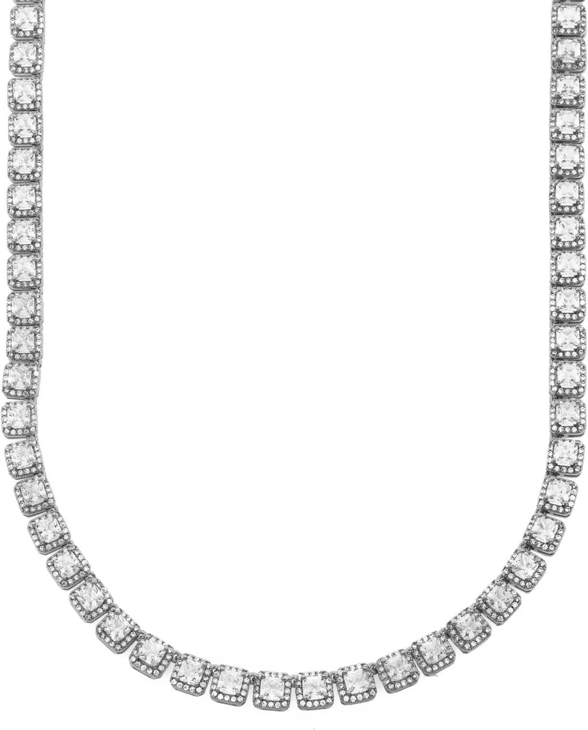 Unisex Trendy Real Solid 925 Sterling Silver 1 Row Iced Out 6MM Iced Square Sparkling Halo Cluster Block CZ Tennis Micro-Pave ANTI-TARNISH Necklace or Bracelet
