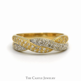 Sparkling Decoration Two Tone Diamond Band with Twisted Design in 14k White & Yellow Gold