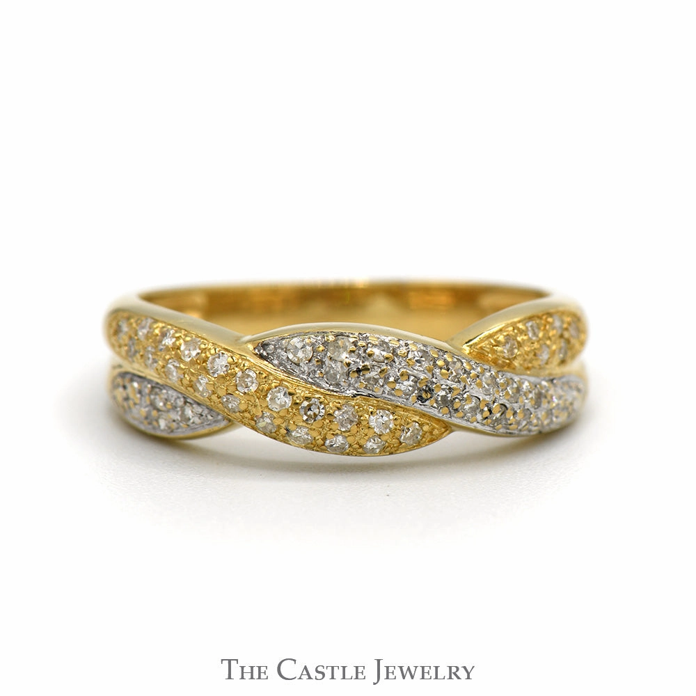 Sparkling Decoration Two Tone Diamond Band with Twisted Design in 14k White & Yellow Gold