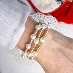 Minimalist Designs Ideally Valued Pearls and Gold beads classic bracelets set