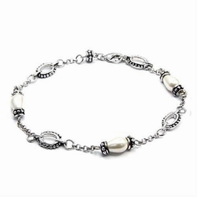 Highly Anticipated 6X493 - Rhodium Brass Bracelet with Synthetic Pearl in White