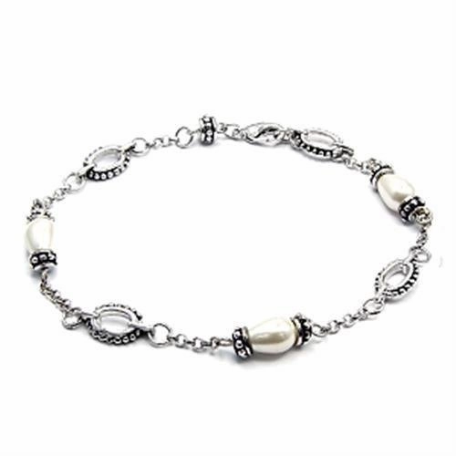 Highly Anticipated 6X493 - Rhodium Brass Bracelet with Synthetic Pearl in White